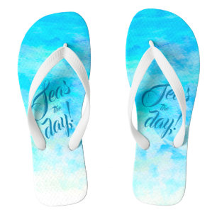 Aqua Blue Gradient Simple Monogram Name Teenslippe Teenslippers