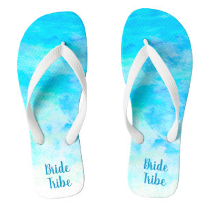 Aqua Blue Gradient Simple Monogram Name Teenslippe Teenslippers