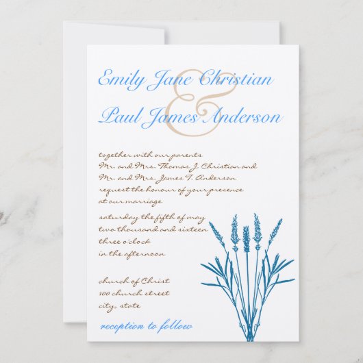 Aqua Blue Grasses en Font Wedding Kaart (Voorkant)