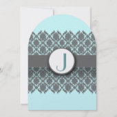 Aqua Blue Gray Bevel Damask Wedding Uitnodiging (Voorkant)