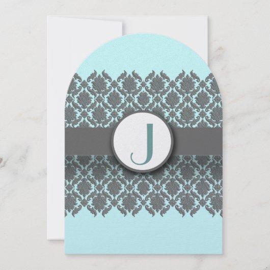 Aqua Blue Gray Bevel Damask Wedding Uitnodiging (Voorkant)