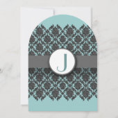 Aqua Blue Gray Bevel Damask Wedding Uitnodiging (Voorkant)