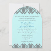 Aqua Blue Gray Damask Wedding Uitnodiging (Achterkant)