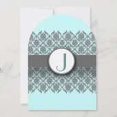 Aqua Blue Gray Damask Wedding Uitnodiging (Voorkant)