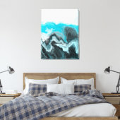 Aqua Blue Gray en Black Waves Abstracte Moderne Ar Canvas Afdruk (Insitu (Slaapkamer))