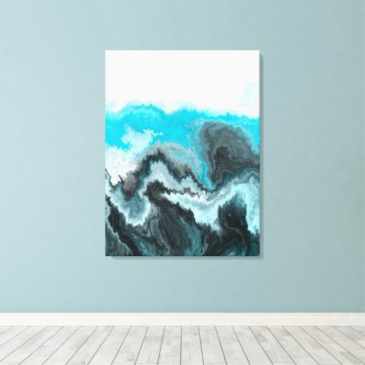 Aqua Blue Gray en Black Waves Abstracte Moderne Ar Canvas Afdruk (Insitu (Houten vloer))