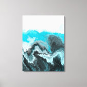 Aqua Blue Gray en Black Waves Abstracte Moderne Ar Canvas Afdruk (Voorkant)