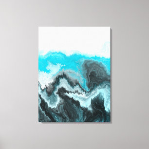 Aqua Blue Gray en Black Waves Abstracte Moderne Ar Canvas Afdruk