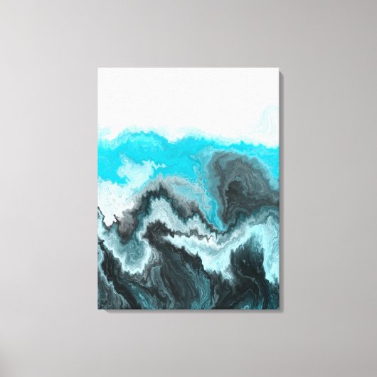Aqua Blue Gray en Black Waves Abstracte Moderne Ar Canvas Afdruk (Voorkant)