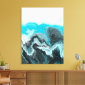 Aqua Blue Gray en Black Waves Abstracte Moderne Ar Canvas Afdruk (Insitu (Woonkamer))