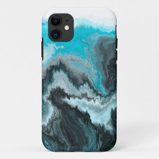 Aqua Blue Gray en Black Waves Abstracte Moderne Ar Case-Mate iPhone Case (Achterkant)