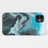 Aqua Blue Gray en Black Waves Abstracte Moderne Ar Case-Mate iPhone Case (Achterkant (horizontaal))