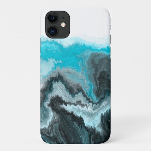 Aqua Blue Gray en Black Waves Abstracte Moderne Ar Case-Mate iPhone Case (Achterkant)