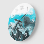 Aqua Blue Gray en Black Waves Abstracte Moderne Ar Grote Klok (Hoek)