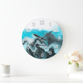Aqua Blue Gray en Black Waves Abstracte Moderne Ar Grote Klok (Huis)