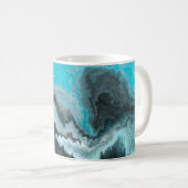 Aqua Blue Gray en Black Waves Abstracte Moderne Ar Koffiemok (Voorkant rechts)
