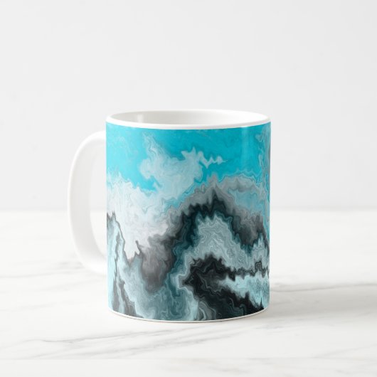 Aqua Blue Gray en Black Waves Abstracte Moderne Ar Koffiemok (Voorkant links)