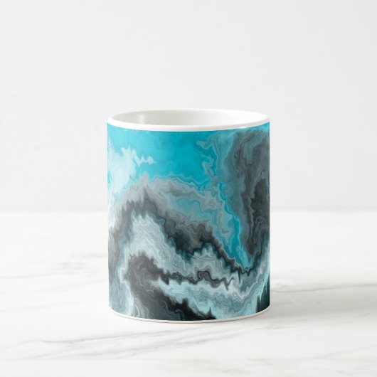 Aqua Blue Gray en Black Waves Abstracte Moderne Ar Koffiemok (Center)