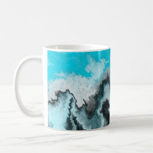 Aqua Blue Gray en Black Waves Abstracte Moderne Ar Koffiemok (Links)
