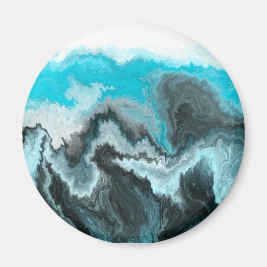Aqua Blue Gray en Black Waves Abstracte Moderne Ar Magneet (Voorkant)