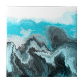 Aqua Blue Gray en Black Waves Abstracte Moderne Ar Tegeltje (Voorkant)