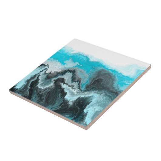 Aqua Blue Gray en Black Waves Abstracte Moderne Ar Tegeltje (Zijkant)