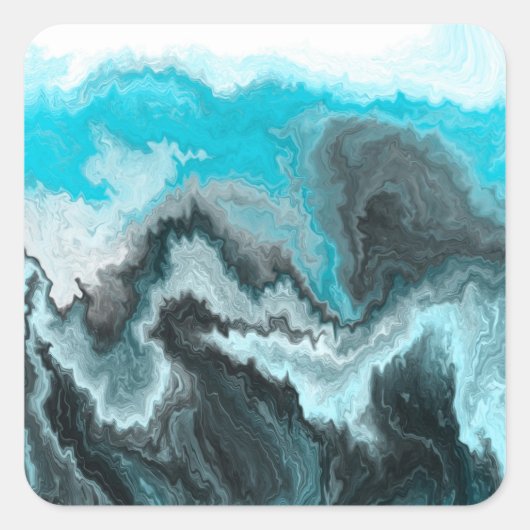 Aqua Blue Gray en Black Waves Abstracte Moderne Ar Vierkante Sticker (Voorkant)