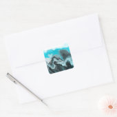 Aqua Blue Gray en Black Waves Abstracte Moderne Ar Vierkante Sticker (Envelop)