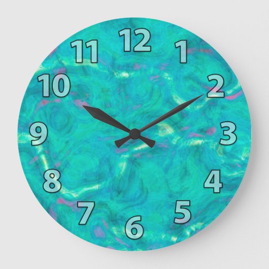 Aqua Blue Green Abstract Art Patroon Grote Klok (Voorkant)