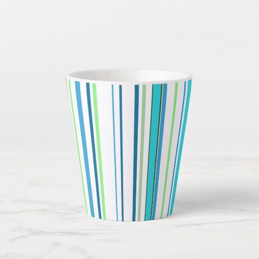 Aqua Blue Green Beach-kleurenstripes Latte Mok (Voorkant)