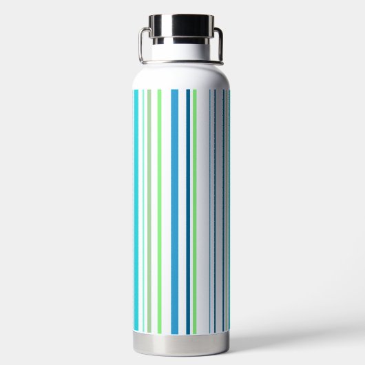 Aqua Blue Green Beach-kleurenstripes Waterfles (Achterkant)