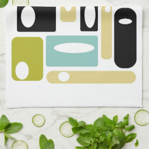 Aqua Blue Green Black Funky Rechthoeken Mid Centur Theedoek