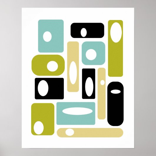Aqua Blue Green Black Squares Mid-Century Modern Poster (Voorkant)
