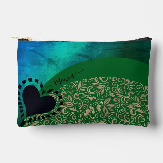 Aqua Blue Green Chic Floral Heart Accessoirezak Etui (Voorkant)