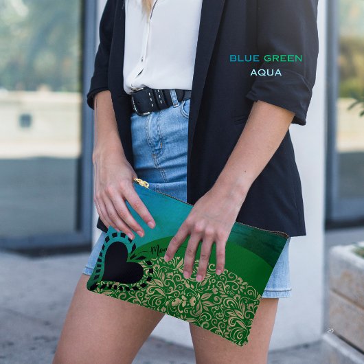 Aqua Blue Green Chic Floral Heart Accessoirezak Etui