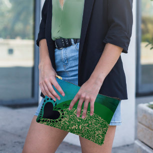 Aqua Blue Green Chic Floral Heart Accessoirezak Etui