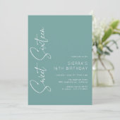 Aqua Blue-Green | Eenvoudig script Sweet 16 Verjaa Kaart (Staand voorkant)