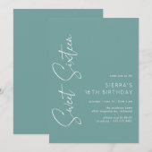 Aqua Blue-Green | Eenvoudig script Sweet 16 Verjaa Kaart (Voorkant / Achterkant)