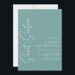 Aqua Blue-Green | Eenvoudig script Sweet 16 Verjaa Kaart<br><div class="desc">Moderne en simplistische zoete 16 uitnodigingen met een handgeschreven scriptlettertype. Wit lettertype op een diepe aqua achtergrond.</div>