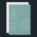 Aqua Blue-Green | Eenvoudig script Sweet 16 Verjaa Kaart<br><div class="desc">Moderne en simplistische zoete 16 uitnodigingen met een handgeschreven scriptlettertype. Wit lettertype op een diepe aqua achtergrond.</div>
