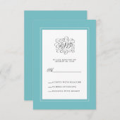 Aqua Blue Green Elegant Wedding Reply Enclosure RSVP Kaartje (Voorkant / Achterkant)
