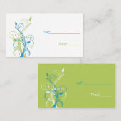 Aqua Blue, Green en White Floral Place Cards Plaatskaartje (Voorkant / Achterkant)