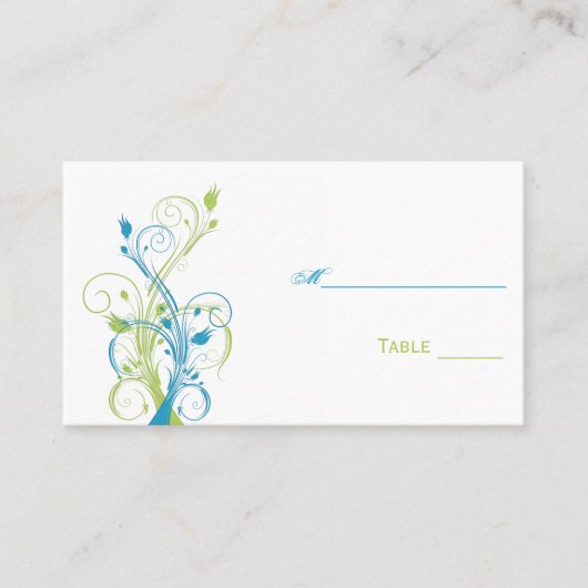 Aqua Blue, Green en White Floral Place Cards Plaatskaartje (Voorkant)