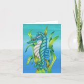 Aqua Blue Green Fantasy Zee Dragon in zeewier blau Kaart (Voorkant)