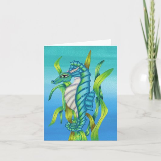 Aqua Blue Green Fantasy Zee Dragon in zeewier blau Kaart (Voorkant)