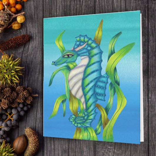 Aqua Blue Green Fantasy Zee Dragon in zeewier blau Kaart