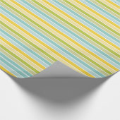 Aqua Blue Green Lemon Yellow Stripes Verjaardag Cadeaupapier (Hoek)
