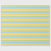 Aqua Blue Green Lemon Yellow Stripes Verjaardag Cadeaupapier (Vlak)
