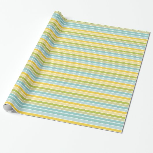 Aqua Blue Green Lemon Yellow Stripes Verjaardag Cadeaupapier (Uitgerold)