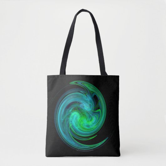 AQUA BLUE GREEN LIGHT VORTEX Fractal Swirl Black Tote Bag (Voorkant)